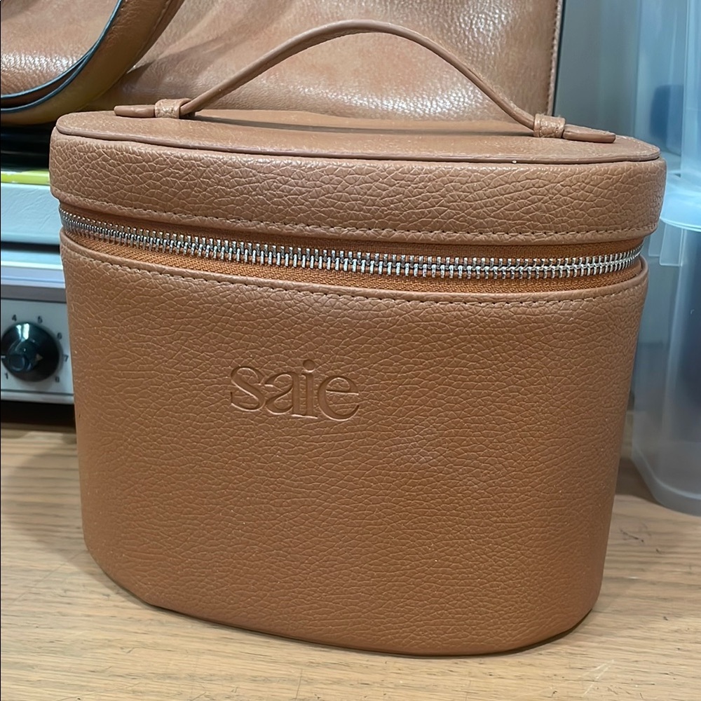 Saie Tan Toiletry Bag with Gold-Tone Hardware